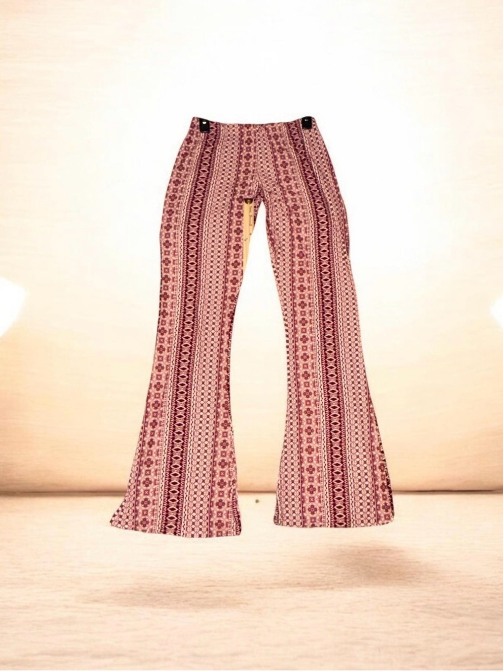 Bohemian High-Rise Burgundy Patterned Flare Pants - Picture 3 of 3